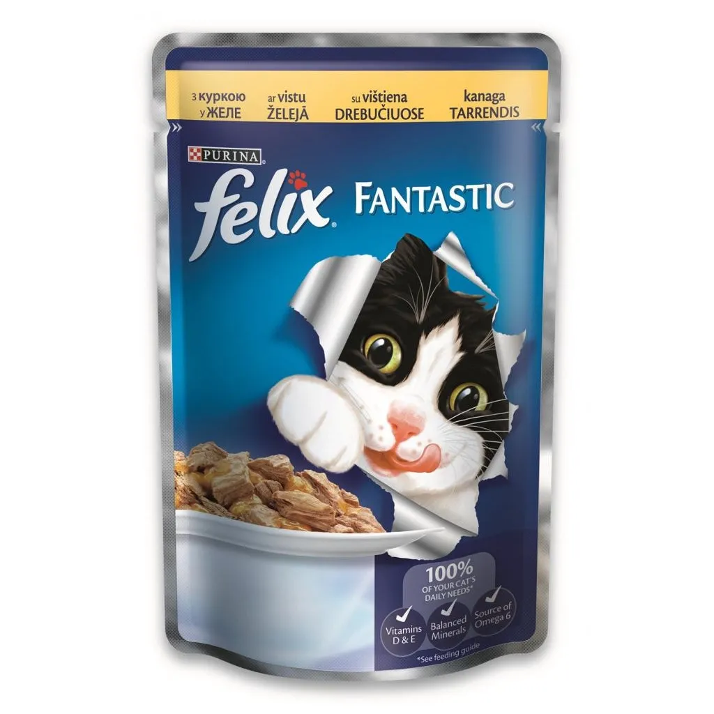 Вологий корм для котів Purina Felix Fantastic у желе з куркою 100 г (7613034442031)