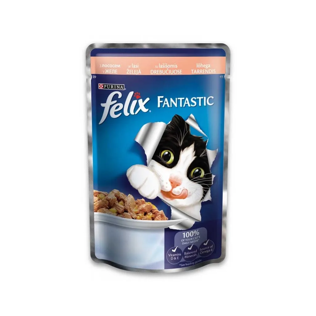 Вологий корм для котів Purina Felix Fantastic в желе з лососем 100 г (7613034442376)