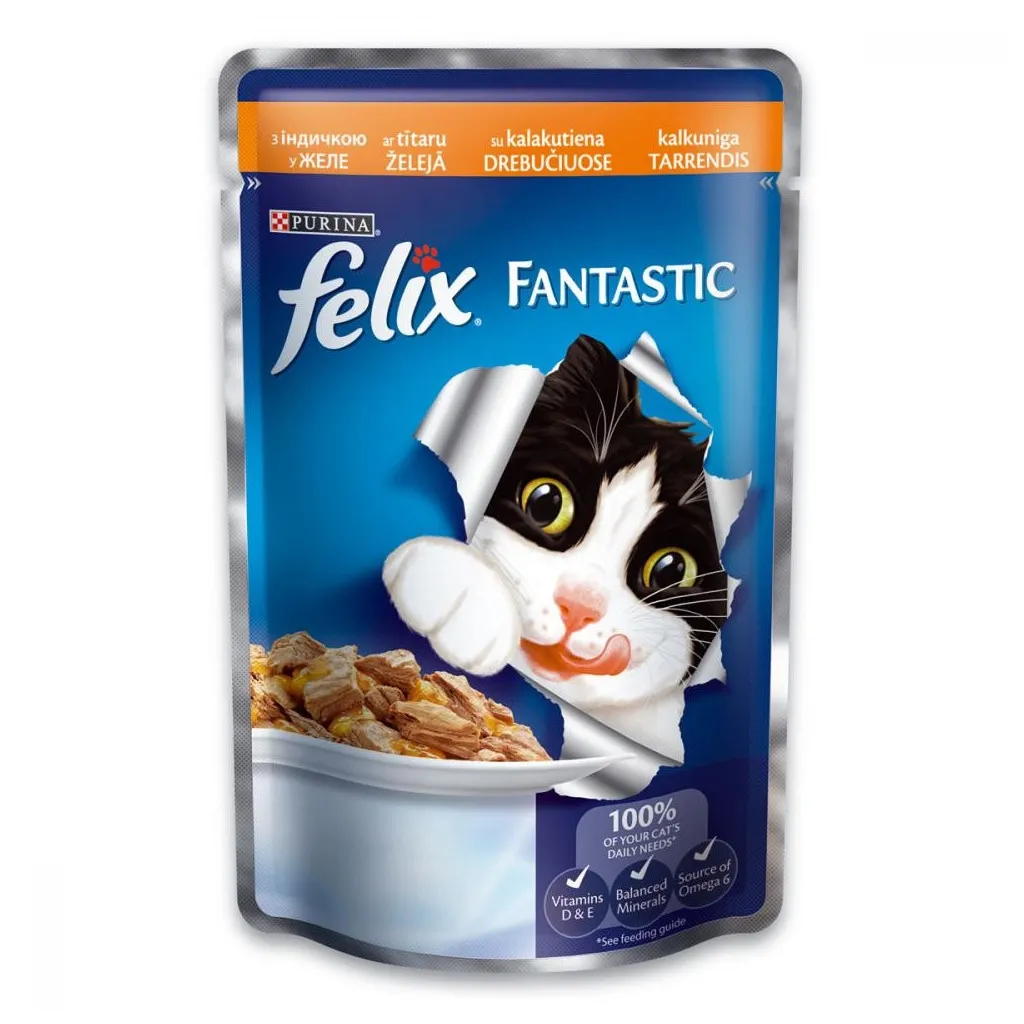 Вологий корм для котів Purina Felix Fantastic в желе з індичкою 100 г (7613034441881)