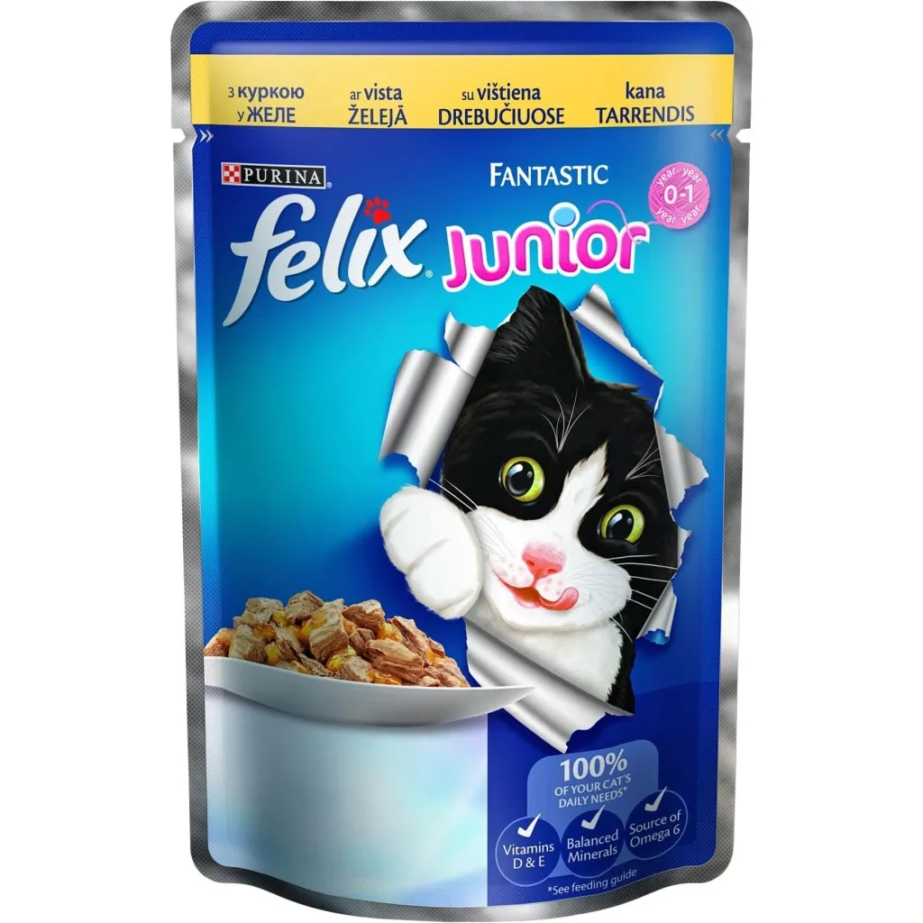 Влажный корм для кошек Purina Felix Fantastic Junior в желе с курицей 100 г (7613035072848)