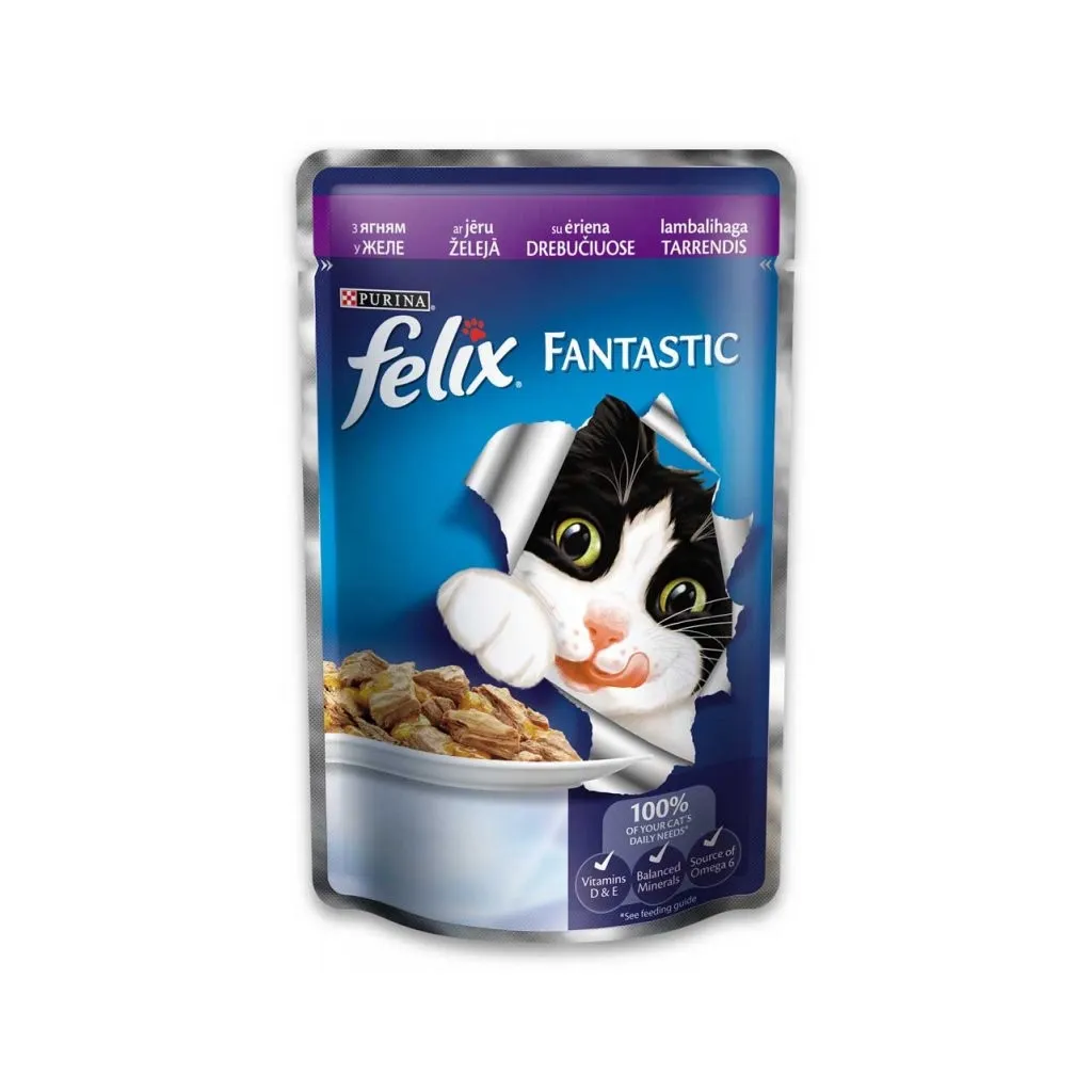 Вологий корм для котів Purina Felix Fantastic в желе з ягням 100 г (7613035072602)
