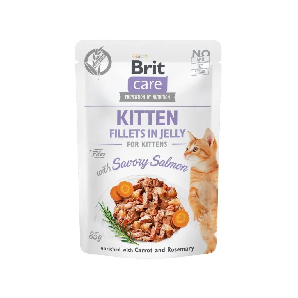 Вологий корм для котів Brit Care Cat pouch кошенят 85 г (пікантний лосось у желе) (8595602540594)