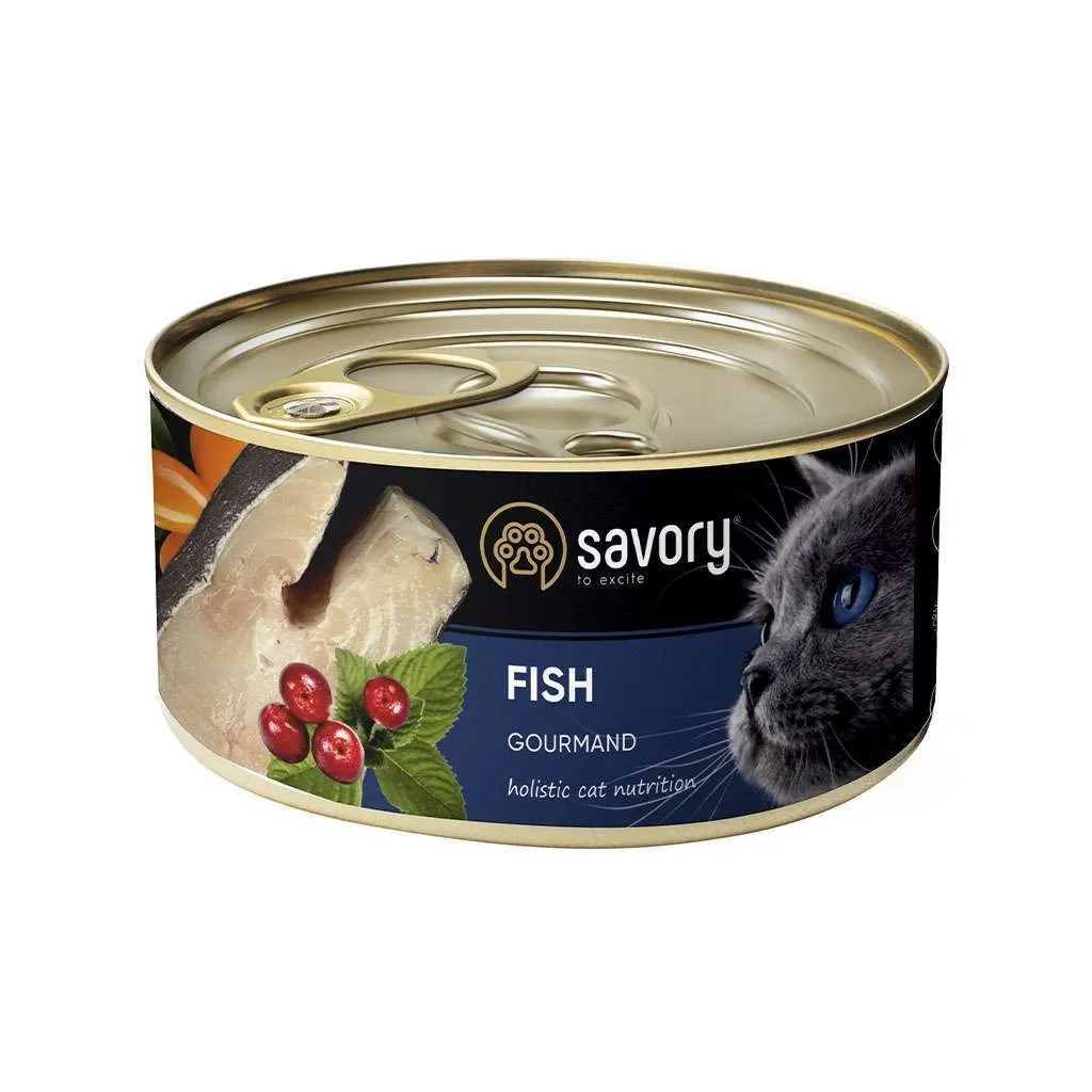 Влажный корм для кошек Savory Cat Can Adult привередливых котов (рыба) 100 г (4820232630631)