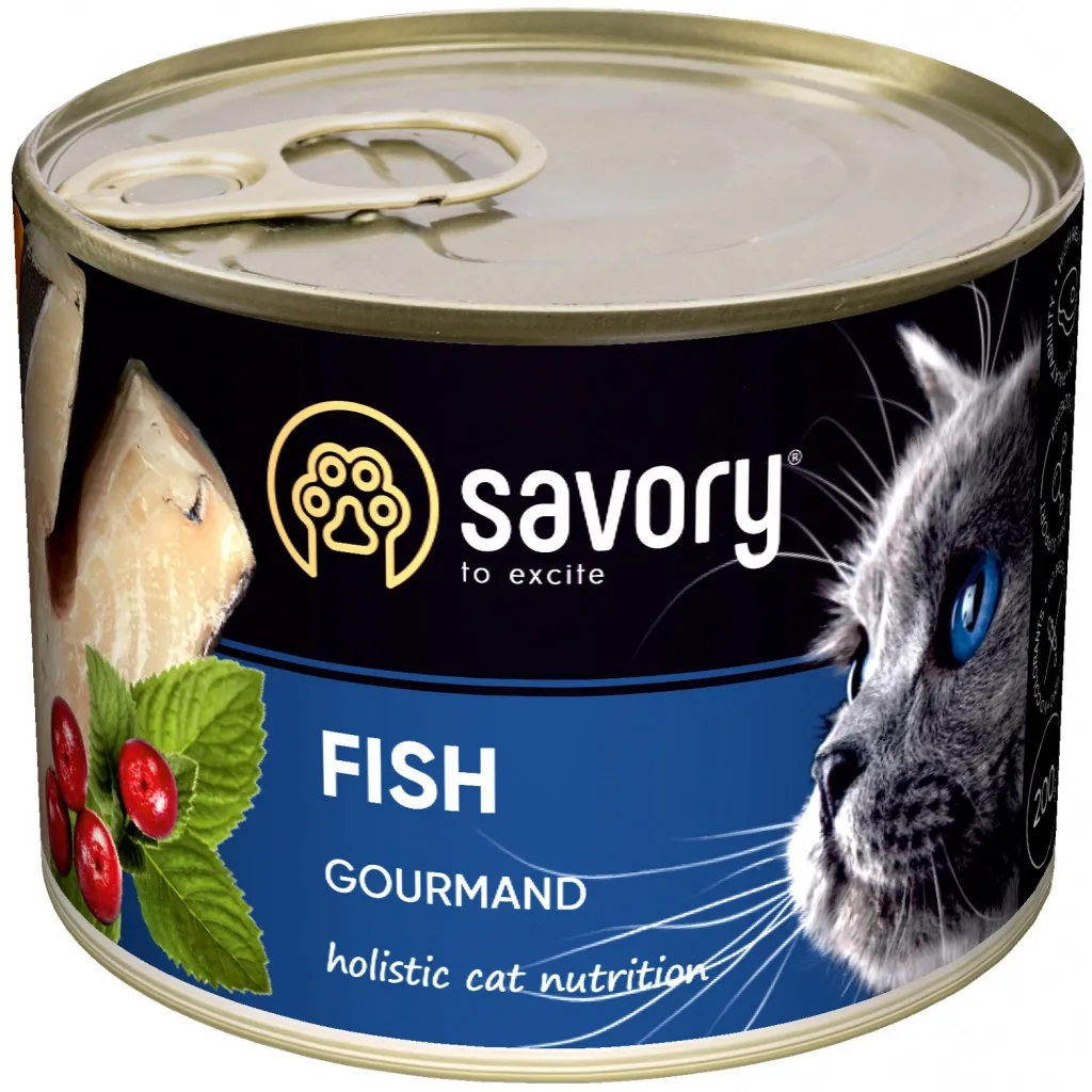 Влажный корм для кошек Savory Cat Can Adult привередливых котов (рыба) 200 г (4820232630648)