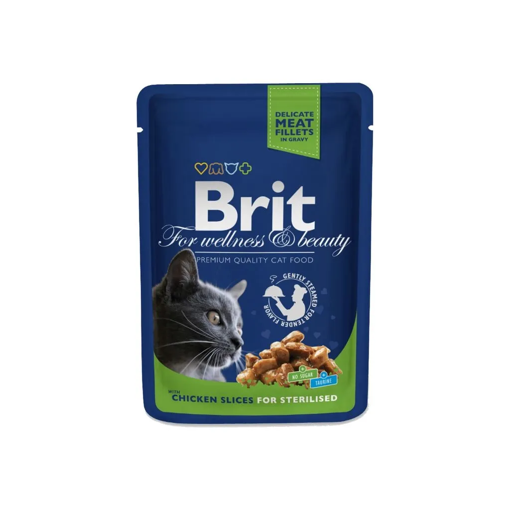 Вологий корм для котів Brit Premium Cat Pouches Chicken Slices for Sterilised 100 г (8595602506033)
