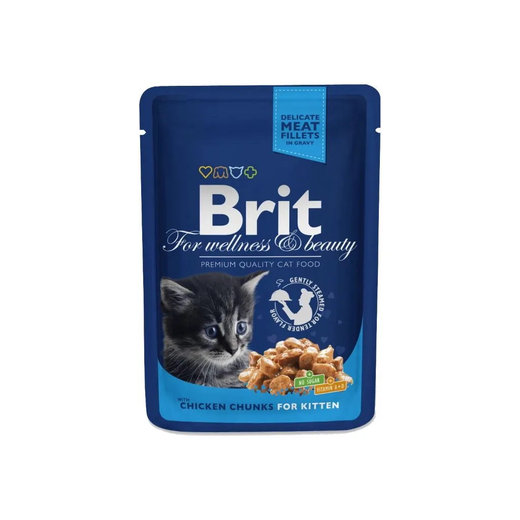 Вологий корм для котів Brit Premium Cat Pouches Chicken Chunks for Kitten 100 г (8595602506026)
