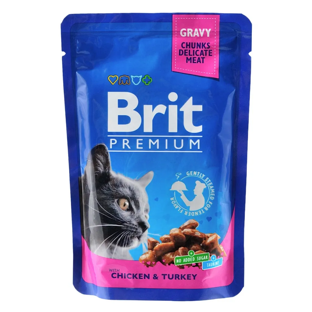 Вологий корм для котів Brit Premium Cat Pouches with Chicken&Turkey 100 г (8595602506019)