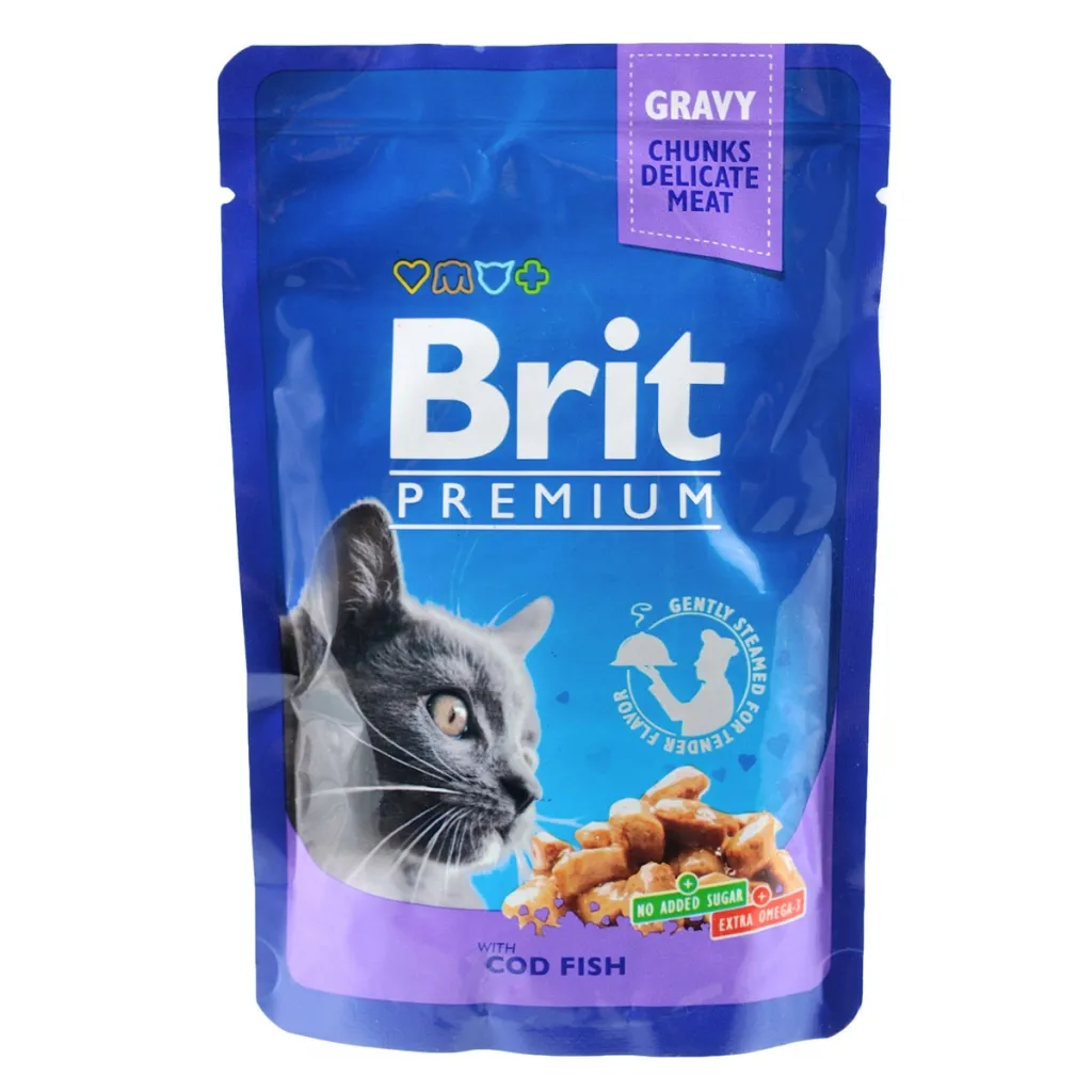 Вологий корм для котів Brit Premium Cat Pouches with Cod Fish 100 г (8595602506002)