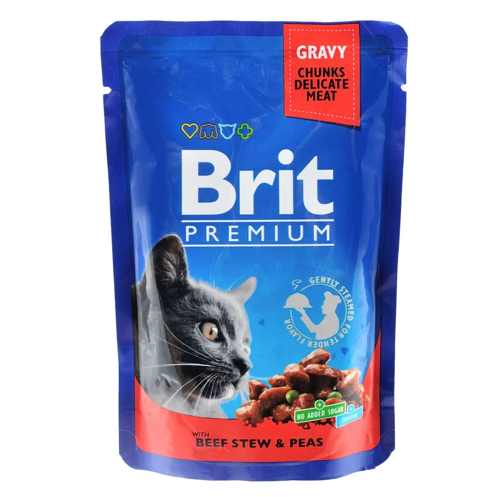 Вологий корм для котів Brit Premium Cat Pouches with Beef Stew&Peas 100 г (8595602505982)