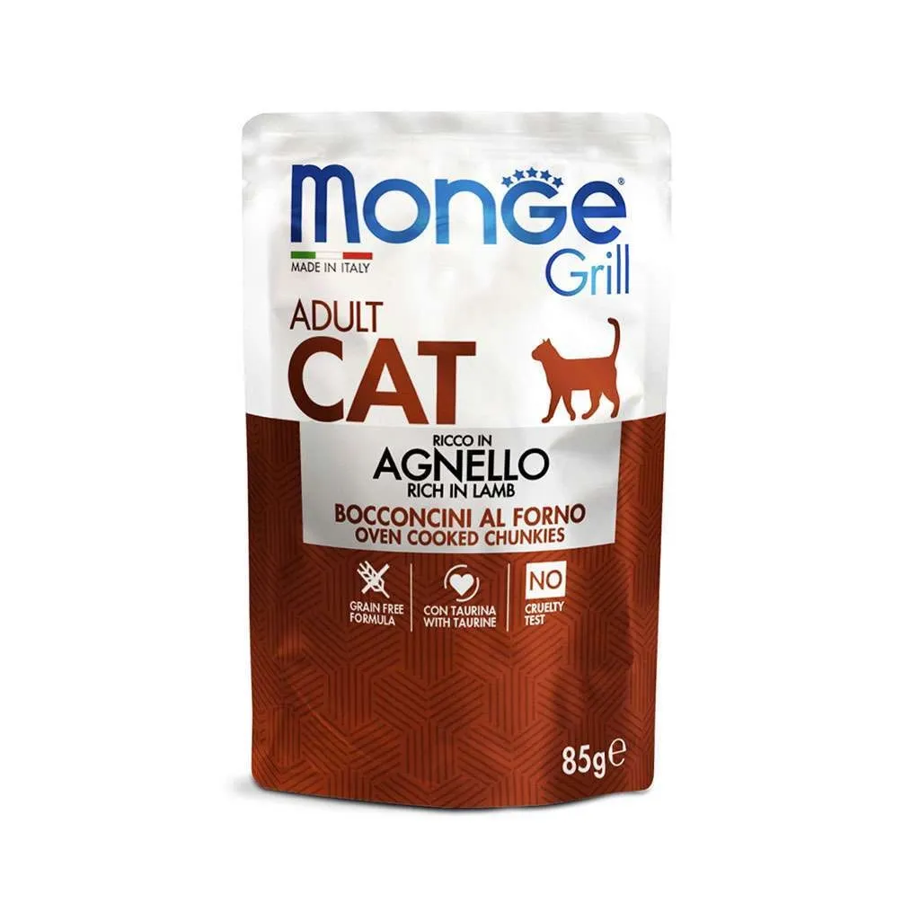 Вологий корм для котів Monge Cat Grill Adult з ягням 85 г (шматочки в жилі) (8009470013628)