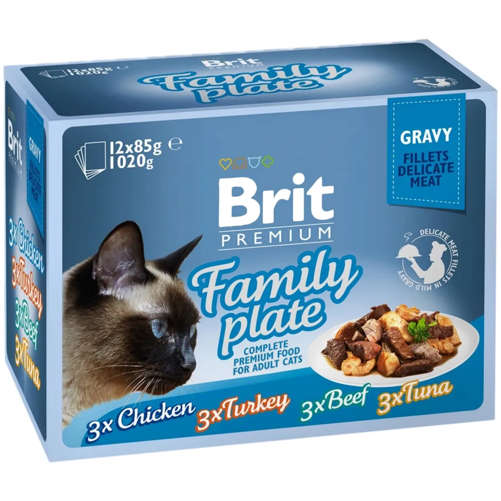 Вологий корм для котів Brit Premium Cat сімейна тарілка в соусі 12 шт х 85 г (8595602519422)