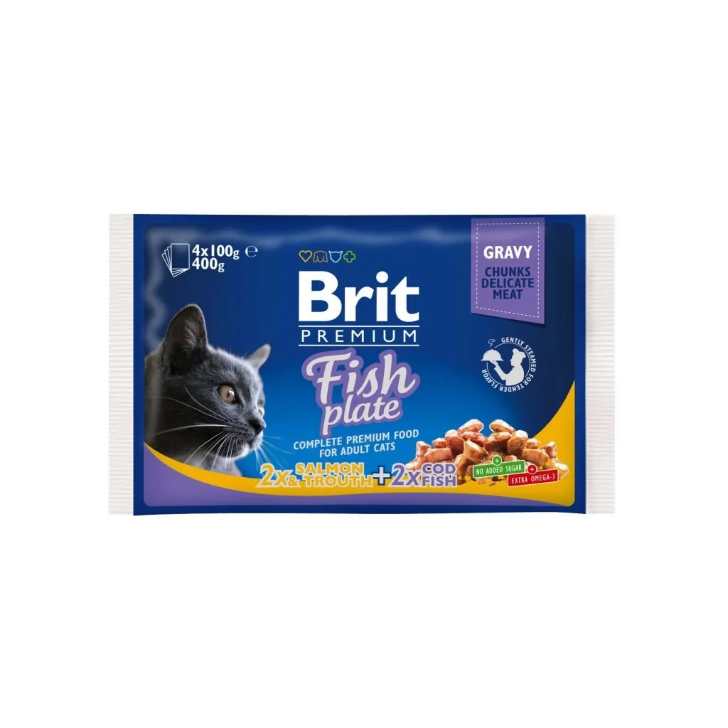 Вологий корм для котів Brit Premium Cat рибна тарілка 4 шт по 100 г (8595602506248)