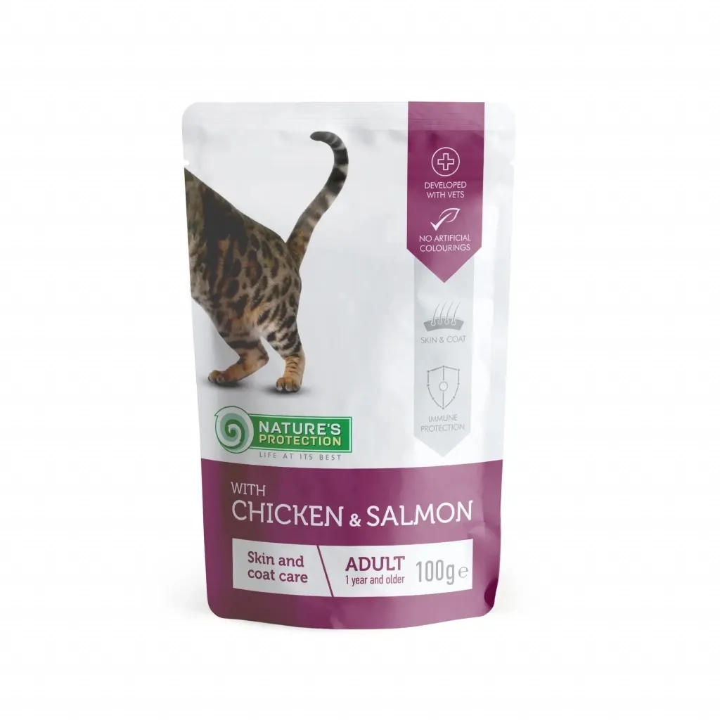 Влажный корм для кошек Nature's Protection Skin & Сoat care with Chicken and Salmon 100 г (KIK45192)