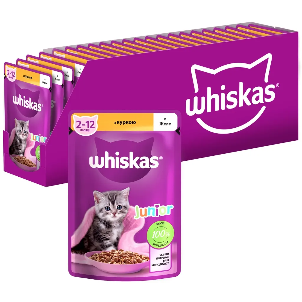 Вологий корм для котів Whiskas Kitten Курка в желе 85 г (5900951302152/5900951302138)