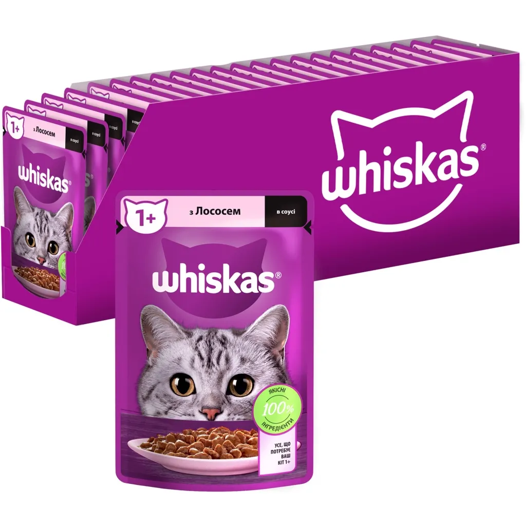 Вологий корм для котів Whiskas Лосось у соусі 85 г (5900951302053)