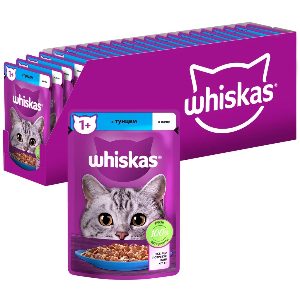 Вологий корм для котів Whiskas Тунець у желе 85 г (5900951302381)