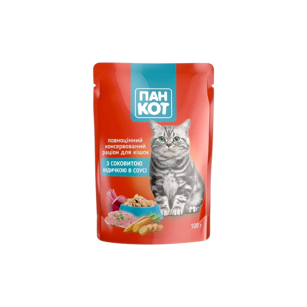 Влажный корм для кошек Пан Кот индюшка в соусе 100 г (4820111141005)
