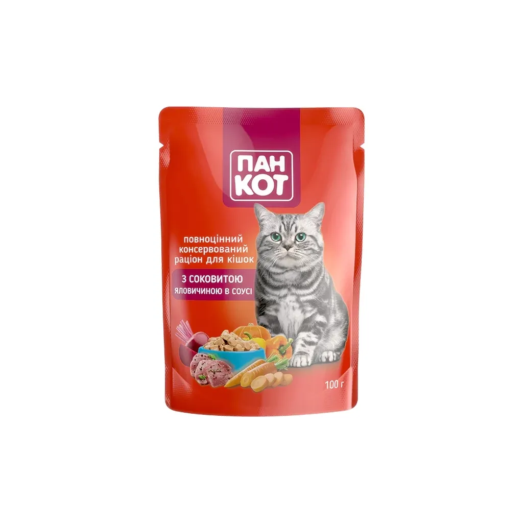 Вологий корм для котів Пан Кот яловичина в соусі 100 г (4820111141029)