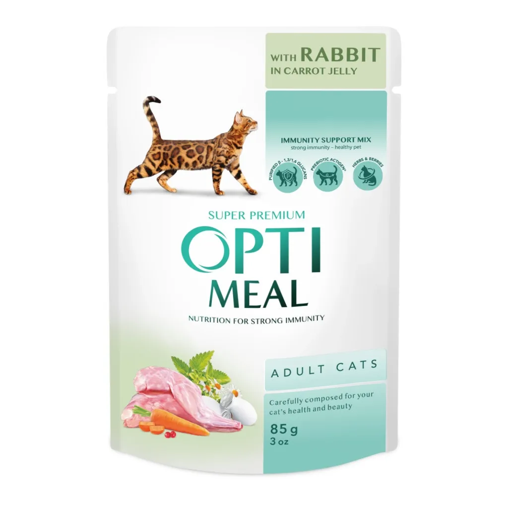 Вологий корм для котів Optimeal з кроликом у морквяному желе 85 г (4820215365840)