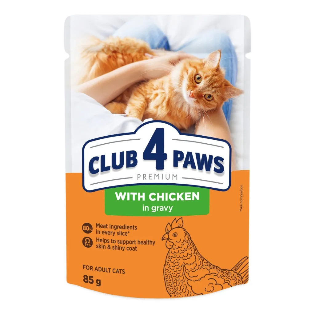Вологий корм для котів Club 4 Paws Premium Плюс з куркою в соусі 85 г (4820215368995)