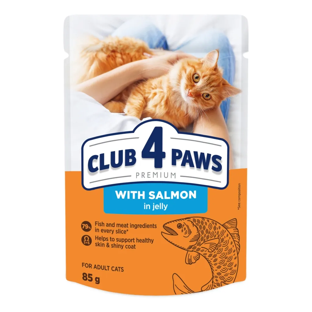 Вологий корм для котів Club 4 Paws Premium Плюс з лососем у желе 85 г (4820215369015)