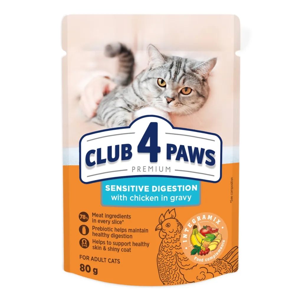 Вологий корм для котів Club 4 Paws з чутливим травленням 80 г (4820215369282)