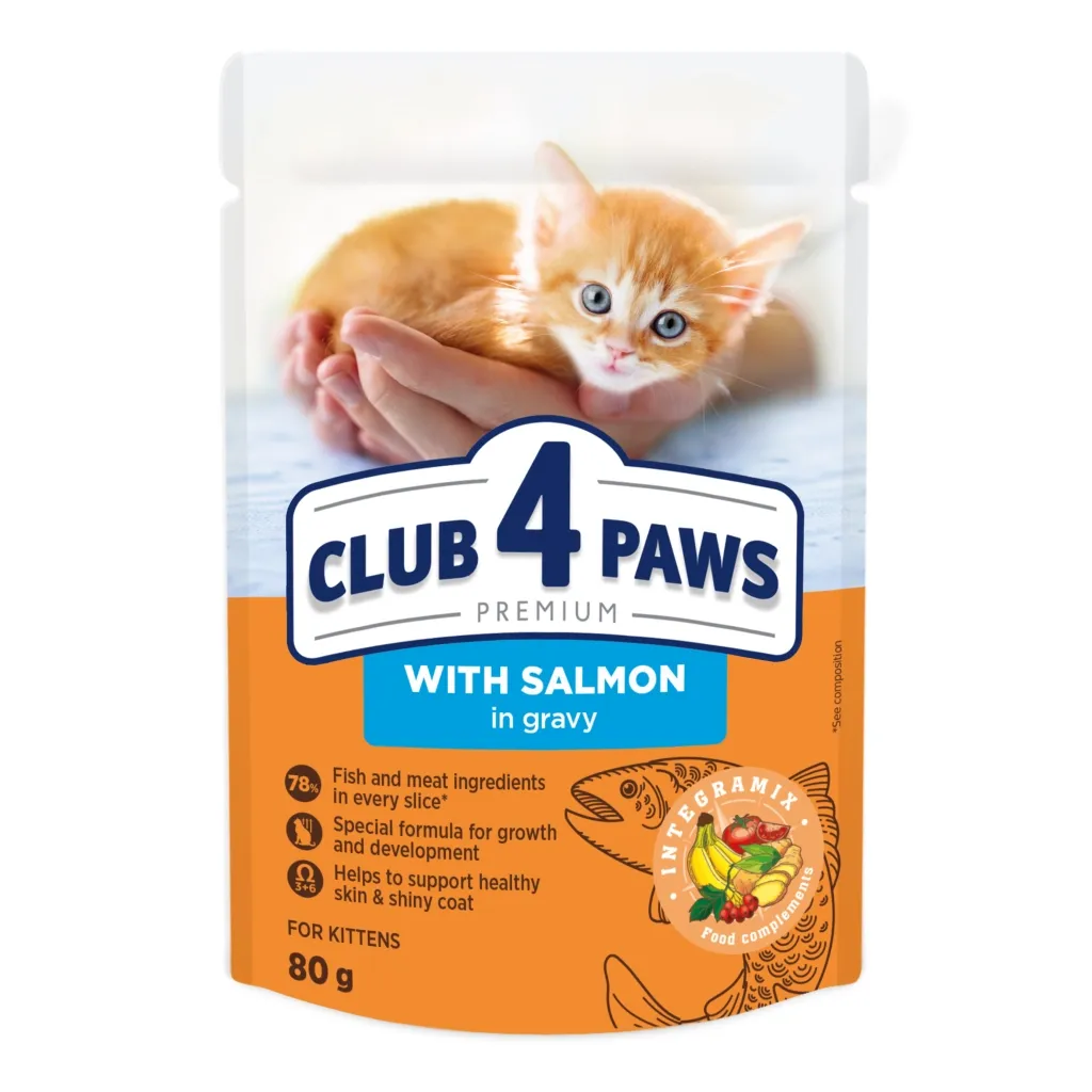 Вологий корм для котів Club 4 Paws кошенят з лососем 80 г (4820215369305)