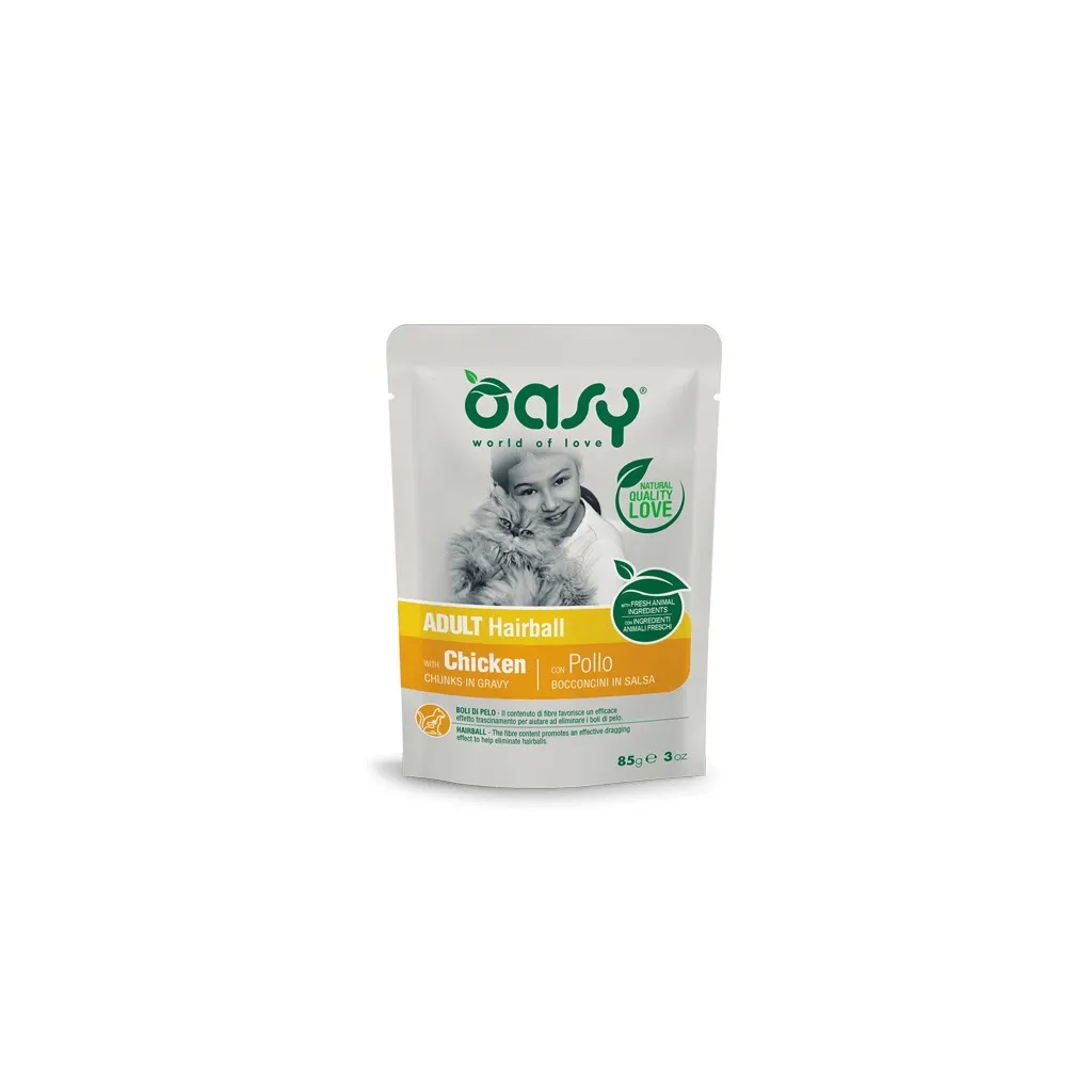 Вологий корм для котів OASY Adult Hairball з куркою 85 г (8053017343761)