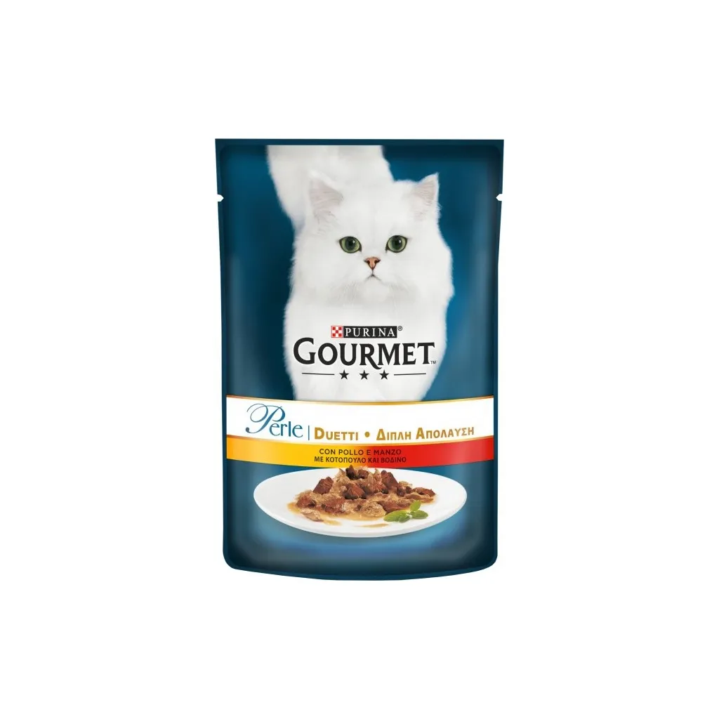 Вологий корм для котів Purina Gourmet Perle Duo. З куркою і яловичиною в підливі 85г (7613033574702)