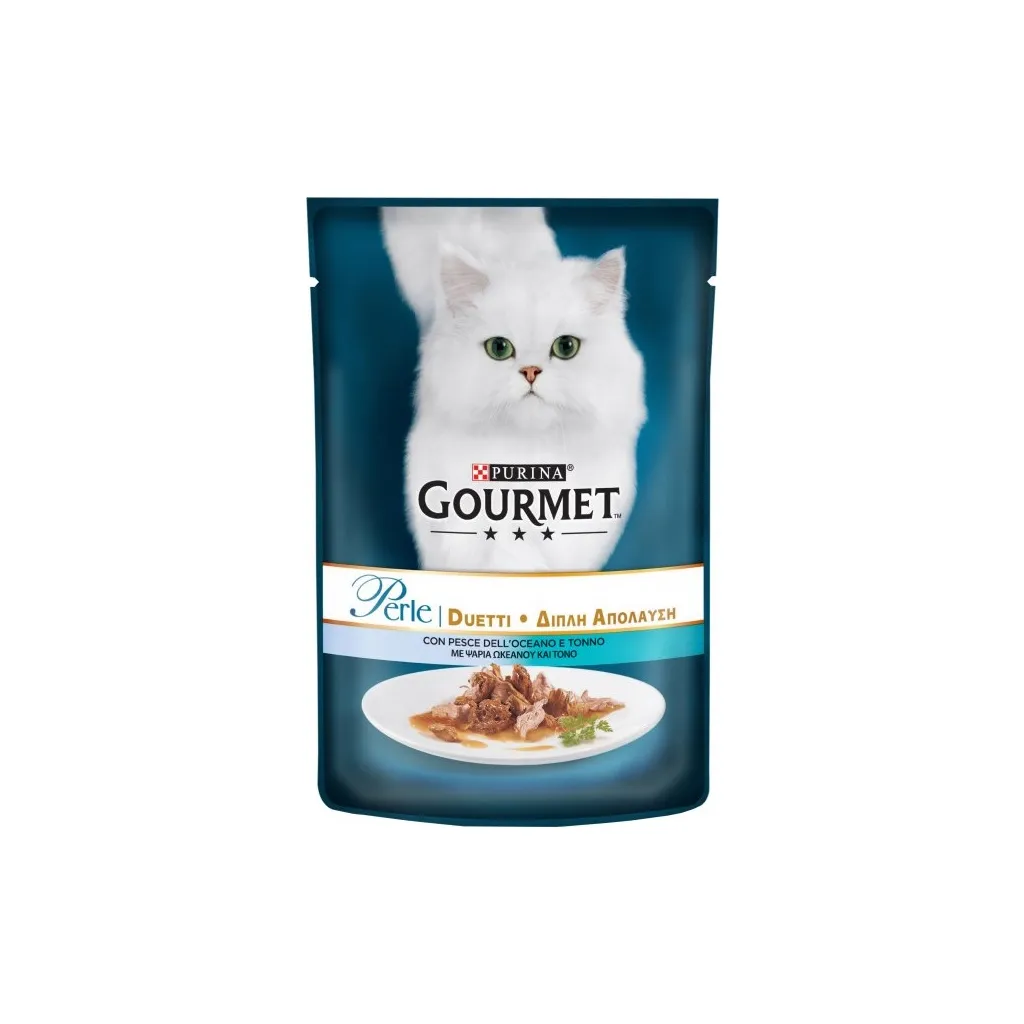 Влажный корм для кошек Purina Gourmet Perle Duo. С океанической рыбой и тунцем в подливе 85г (7613033580130)