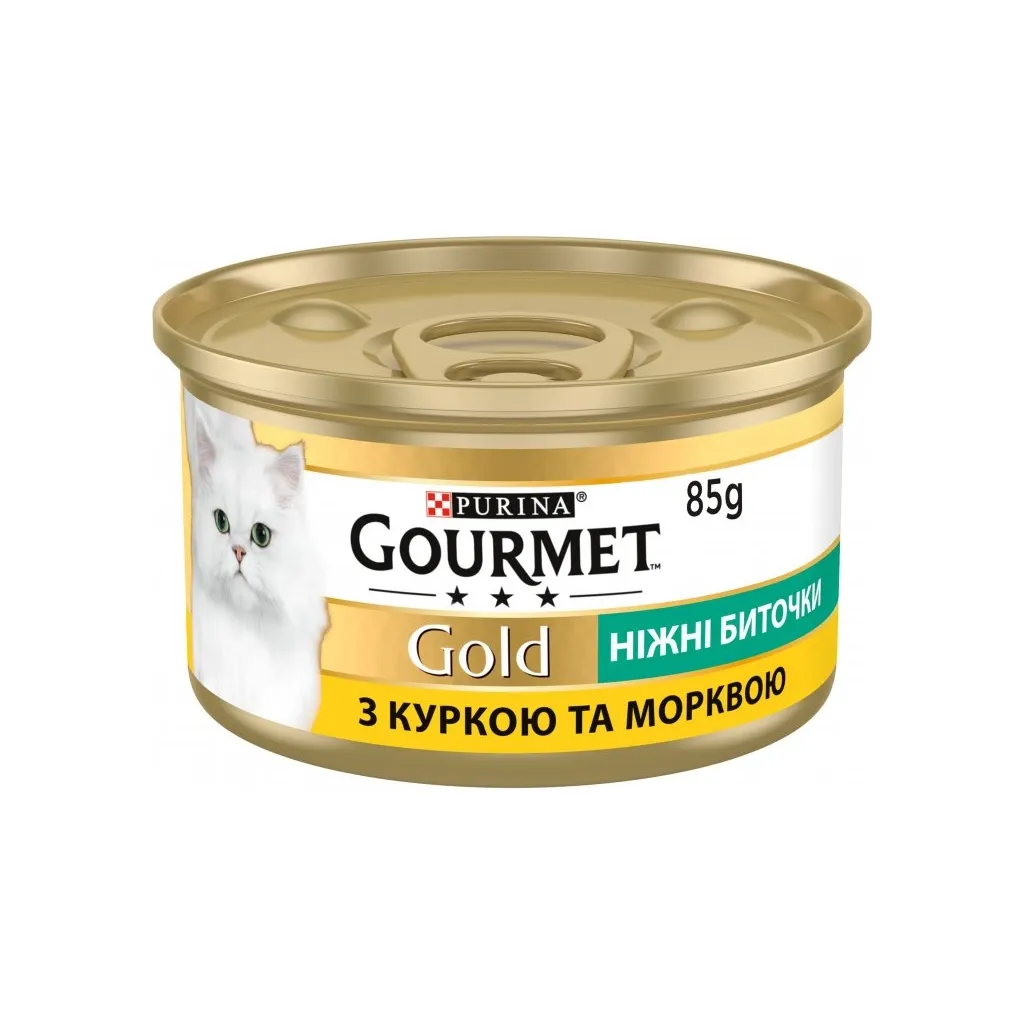 Вологий корм для котів Purina Gourmet Gold. Ніжні биточки з куркою і морквою 85 г (7613035442207)