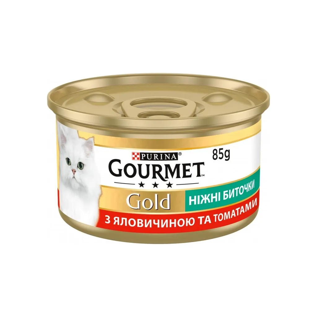 Вологий корм для котів Purina Gourmet Gold. Ніжні биточки з яловичиною і томатами 85 г (7613035442474)
