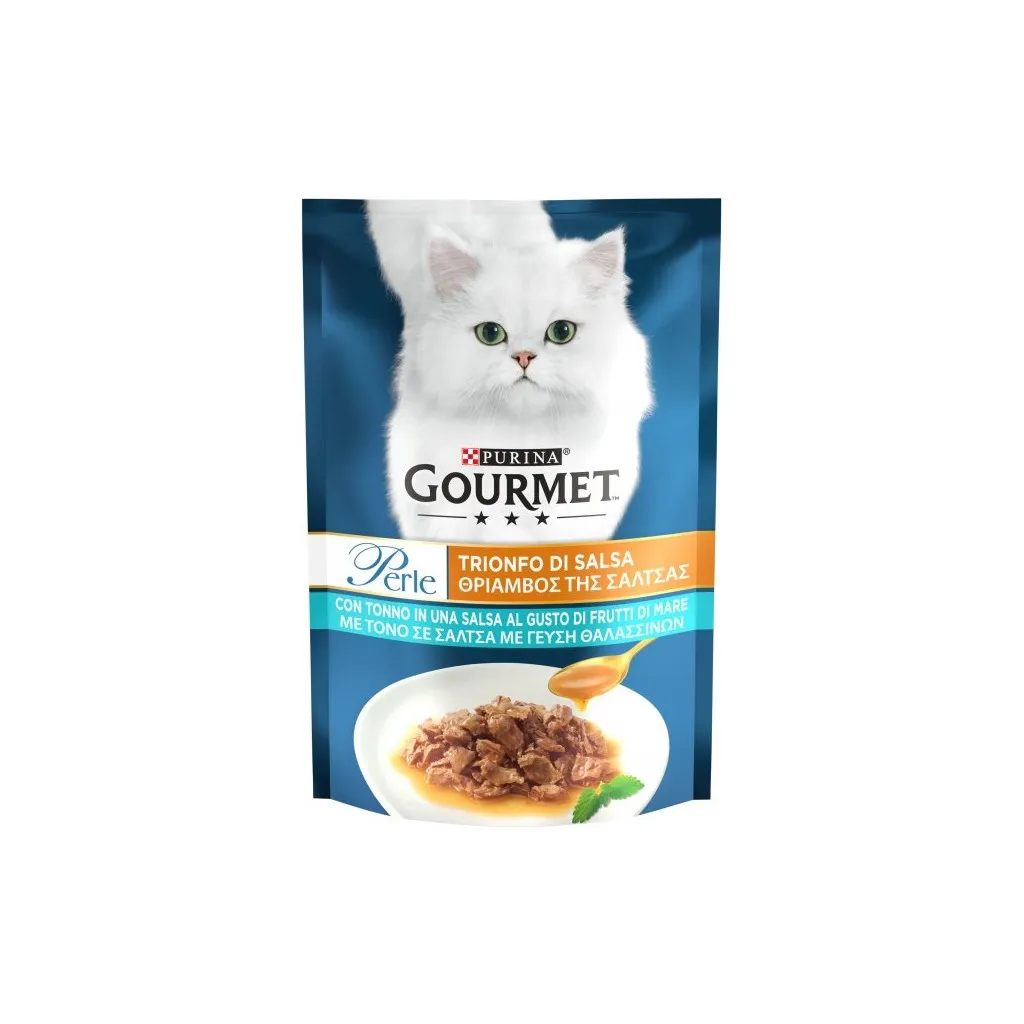Вологий корм для котів Purina Gourmet Perle Gravy Delight Міні філе у соусі з тунцем 85 г (7613036137782)