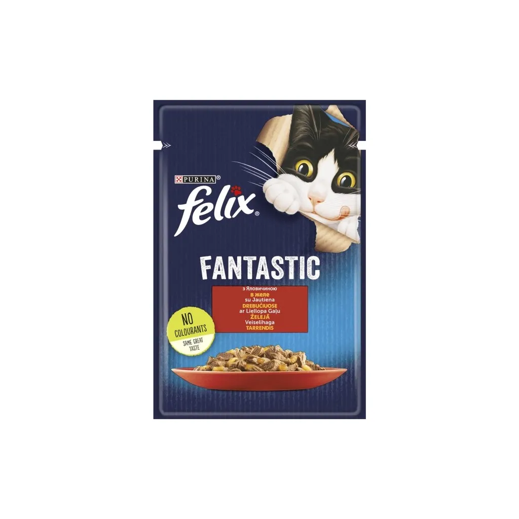 Вологий корм для котів Purina Felix Fantastic з говядиною в желе 85 г (7613039838624)