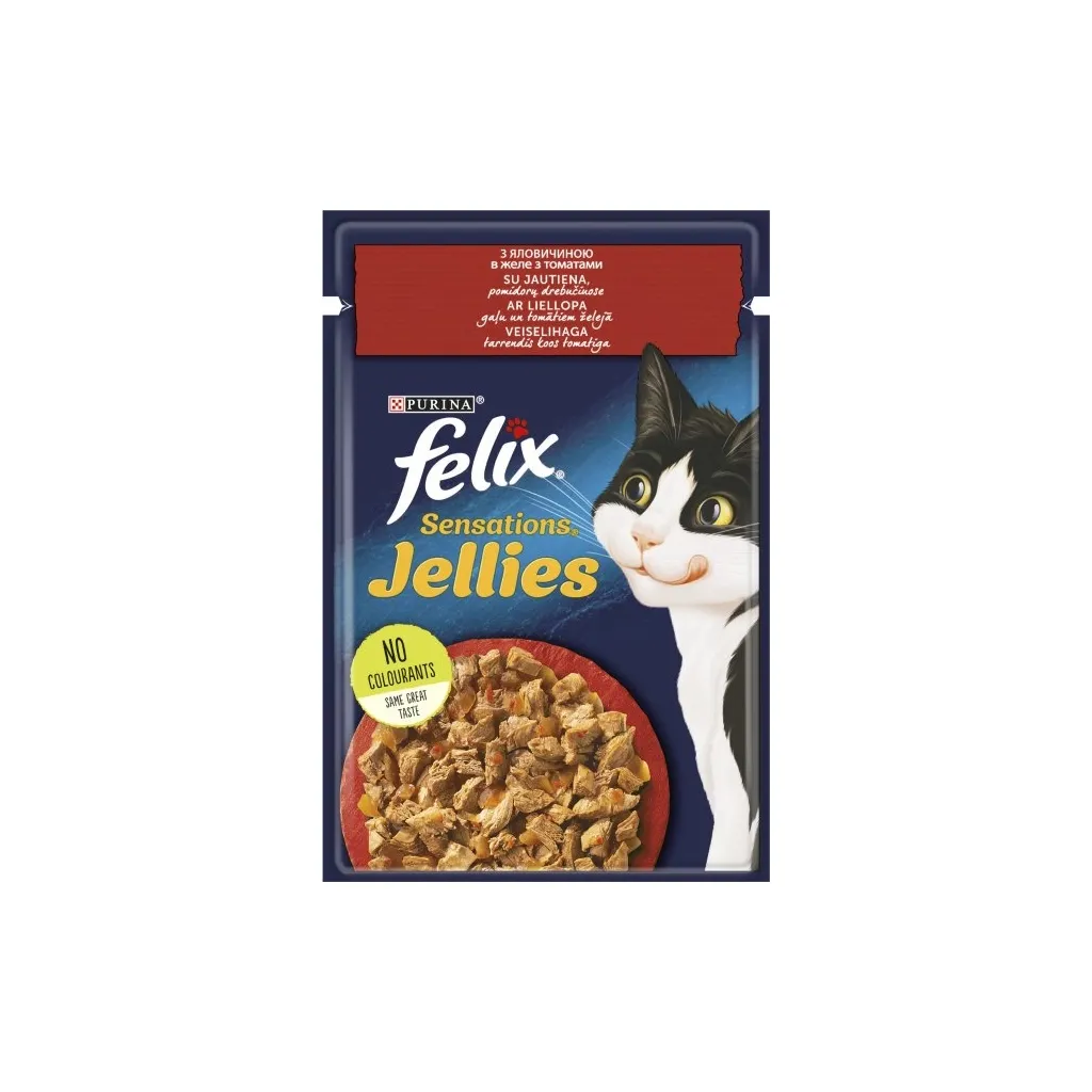 Вологий корм для котів Purina Felix Sensations Jellies з яловичиною та томатами в желе 85 г (7613039831724)