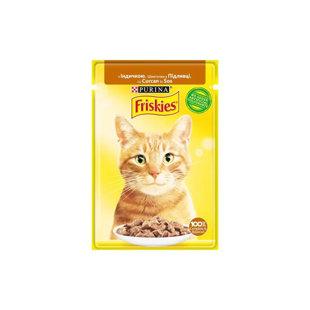 Вологий корм для котів Purina Friskies шматочки в підливі з індичкою 85 г (7613036965248)