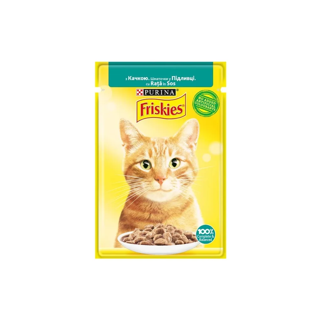 Вологий корм для котів Purina Friskies шматочки у підливі з качкою 85 г (7613036962278)