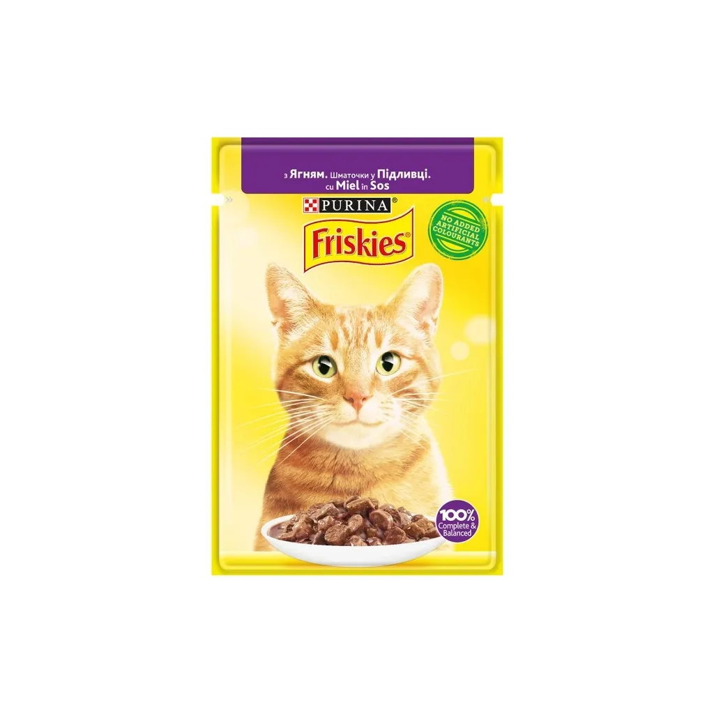 Вологий корм для котів Purina Friskies шматочки у підливі з ягням 85 г (7613036974431)