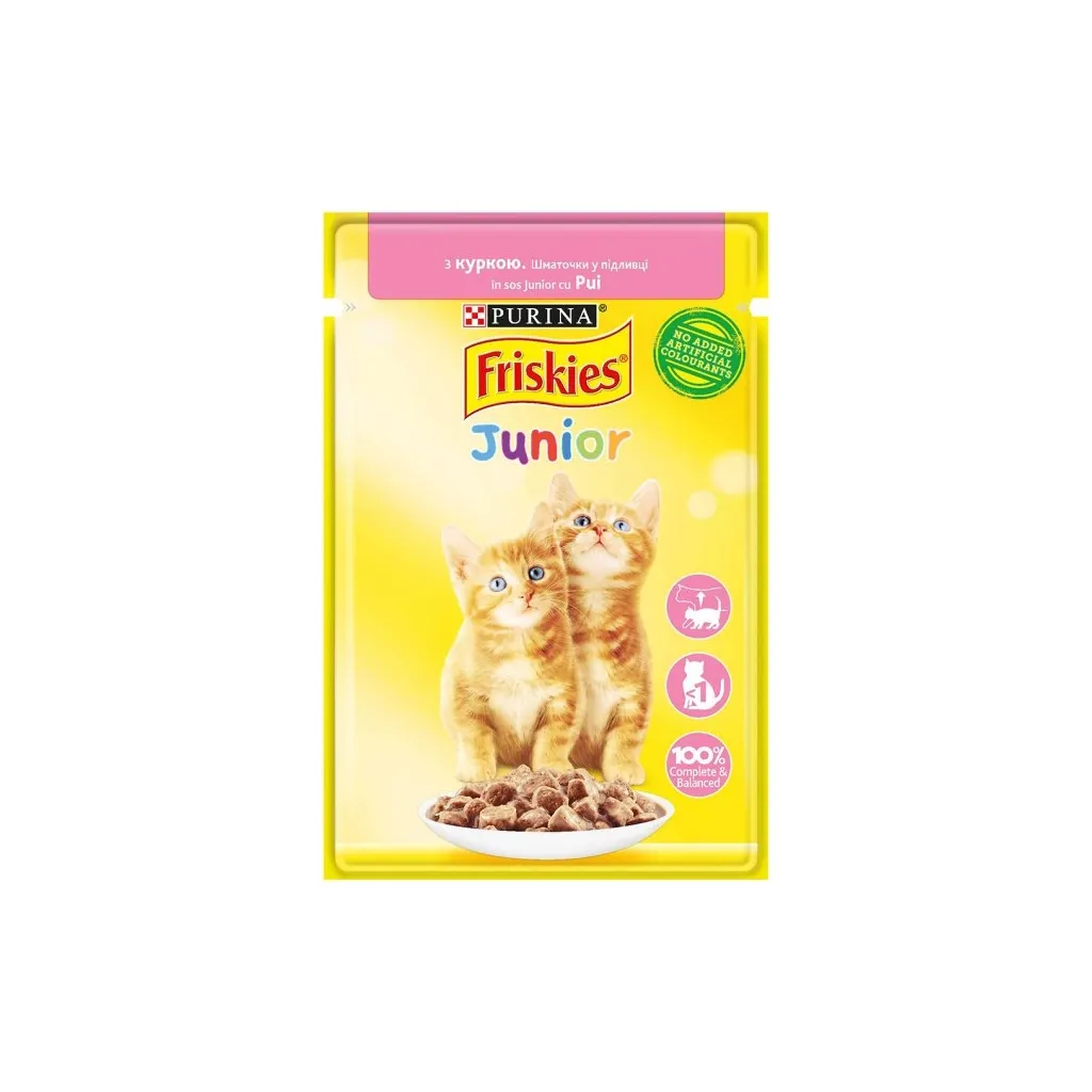 Вологий корм для котів Purina Friskies Junior шматочки у підливці з куркою 85 г (7613036962292)