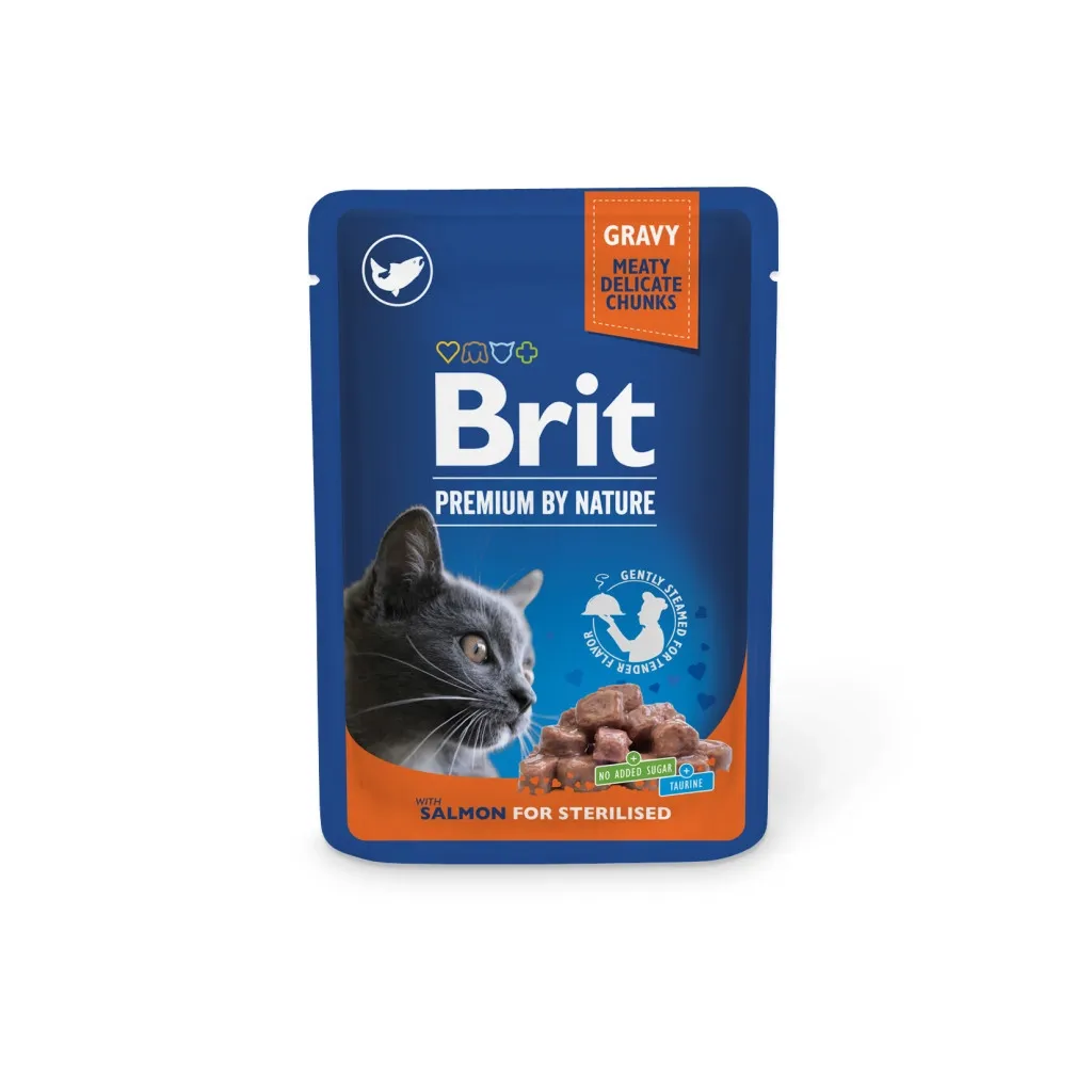 Вологий корм для котів Brit Premium з лососем стерилізованих 100 г (8595602548460)