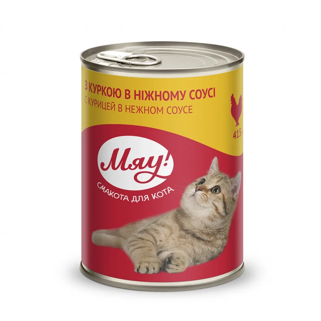 Консерва для кошек Мяу! в нежном соусе со вкусом курицы 415 г (4820083902635)