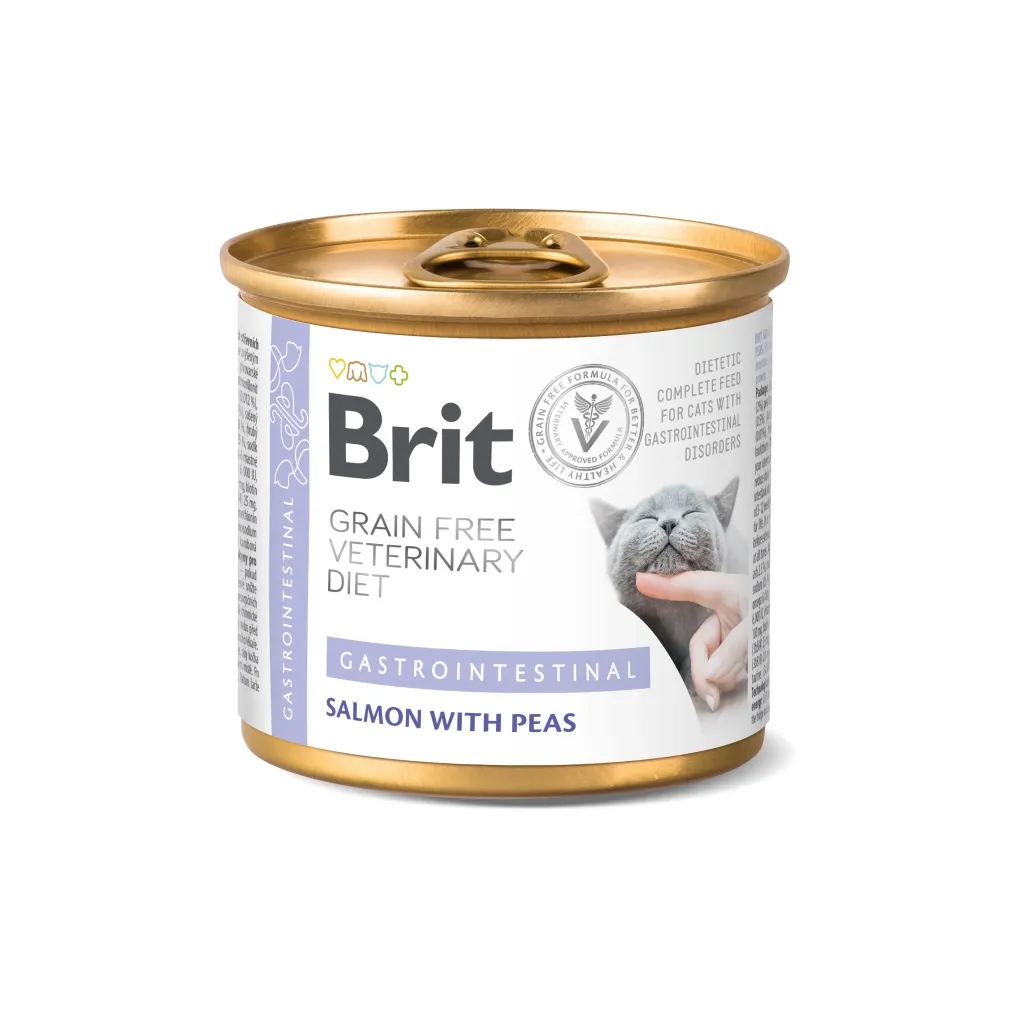 Консерва для кошек Brit GF VetDiets Cat Gastrointestinal лосось и горох 200 г (8595602549856)