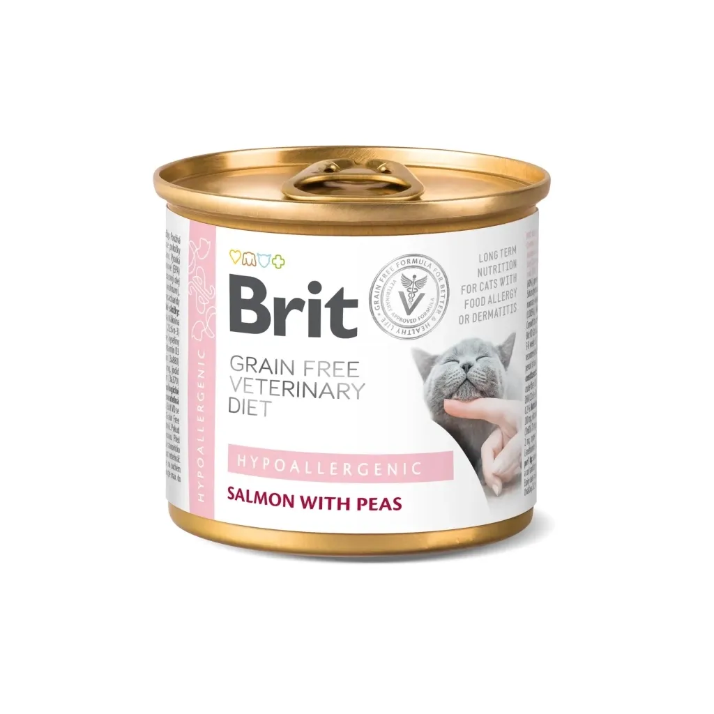 Консерва для котів Brit GF VetDiets Cat Hypoallergenic лосось та горох 200 г (8595602549825)