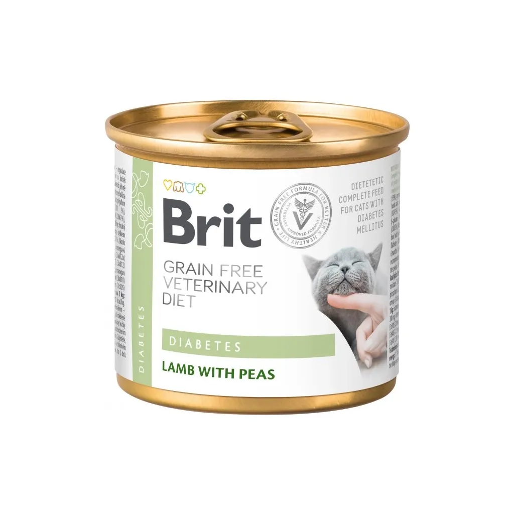 Консерва для котів Brit GF VetDiets Cat Cans Diabetes з ягням і горохом 200 г (8595602549832)