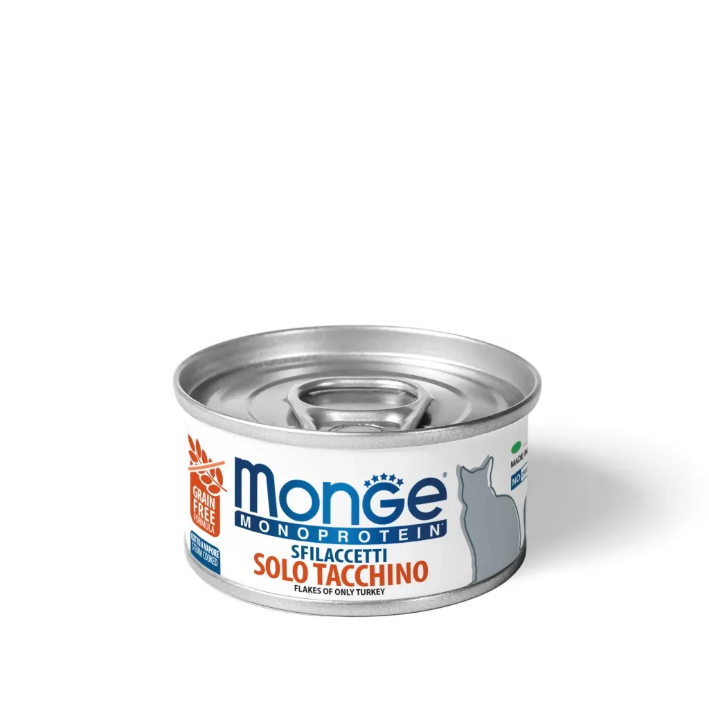 Консерва для кошек Monge Cat Monoprotein мясные хлопья из индейки 80 г (8009470007153)