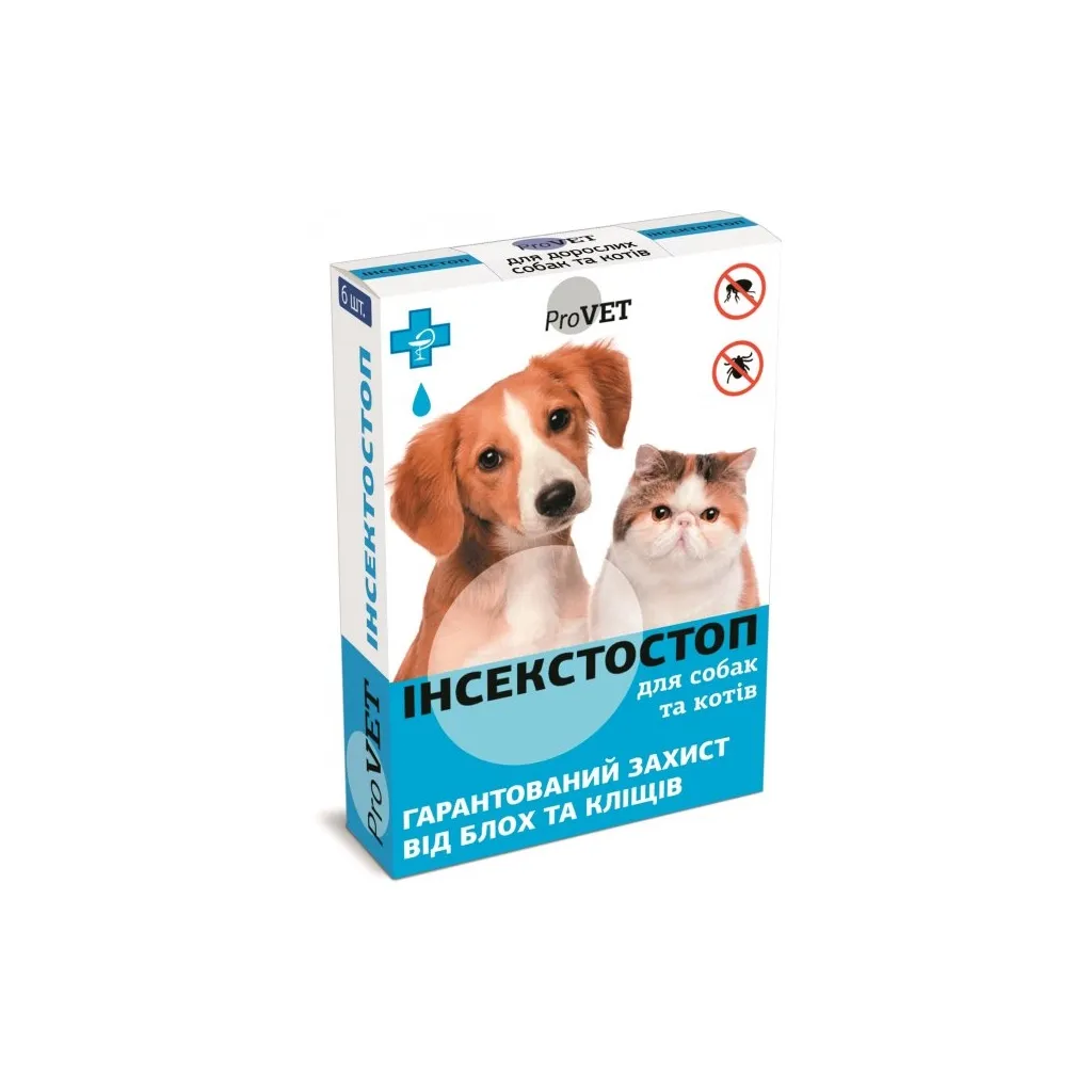 Крапля для тварин ProVET Інсектостоп від бліх та кліщів котів та собак 6/0.8 мл (4823082409815)