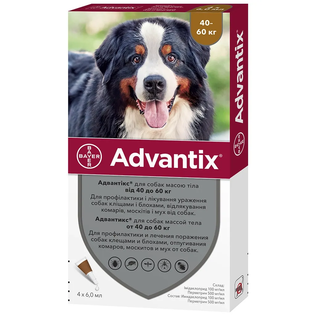 Крапля для тварин Bayer Адвантикс проти заражень ектопаразитами собак понад 40-60 кг 4/6 мл (4007221048947)