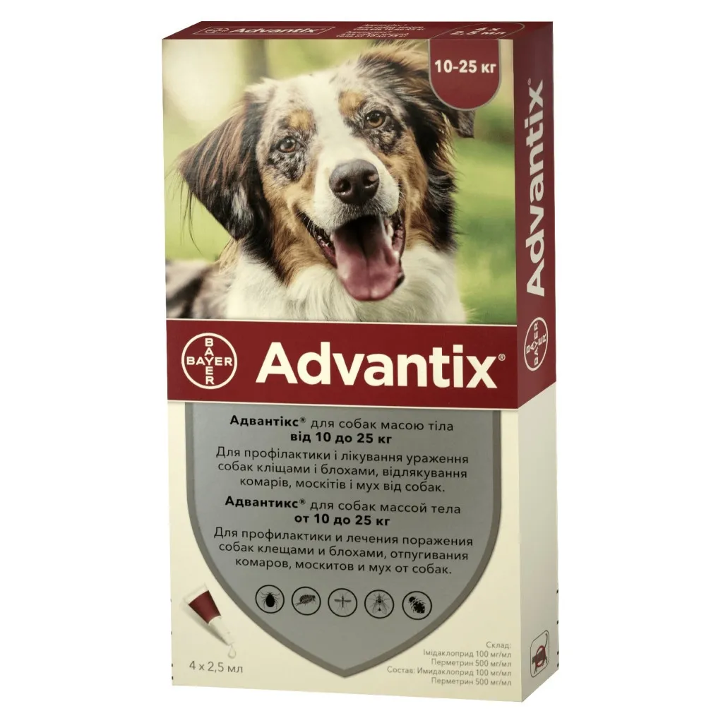Капля для животных Bayer Адвантикс от заражений экто паразитами собак 10-25 кг 4/2.5 мл (4007221047247)