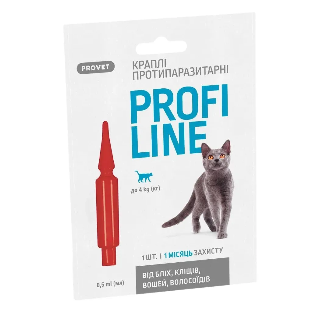 Крапля для тварин ProVET Profiline інсектоакарицид котів до 4 кг 1/0.5 мл (4823082431137)