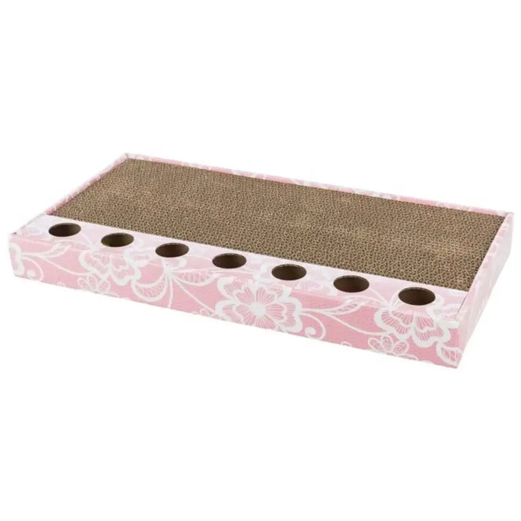Когтеточка для кошек Trixie картонная с мячиками и мятой 48×5×25 см (розовая) (4011905480053)